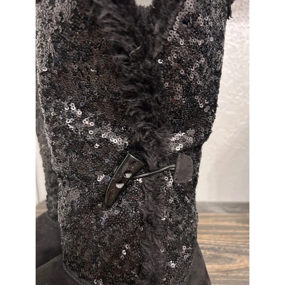 y2k Black Sequin Fur Boots 2010's Youth size 4 Winter‎